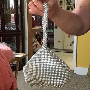 women's evening bag .. covered in rhinestones ... wristlet with zipper and snap